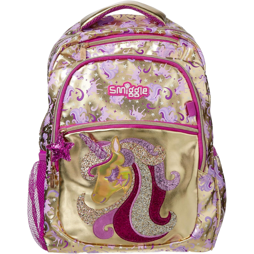 Smiggle【0.6kg 超輕護脊】Unicorn | 金色 |19L 護脊書包 42 cm大容量背囊| 兒童旅行袋｜中小學背包 