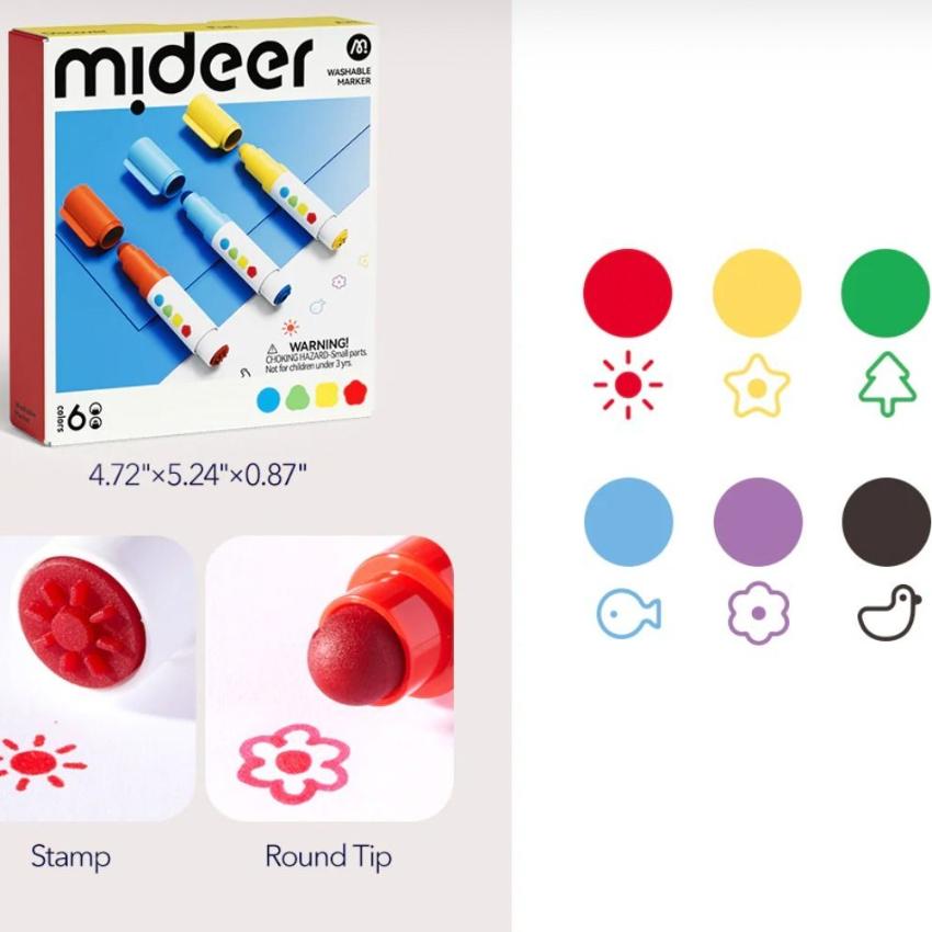 Mideer【Round-Tip Stamper Washable Marker】（12 Colour) 6/ 12 色｜安全，乾淨，有趣｜童趣創意