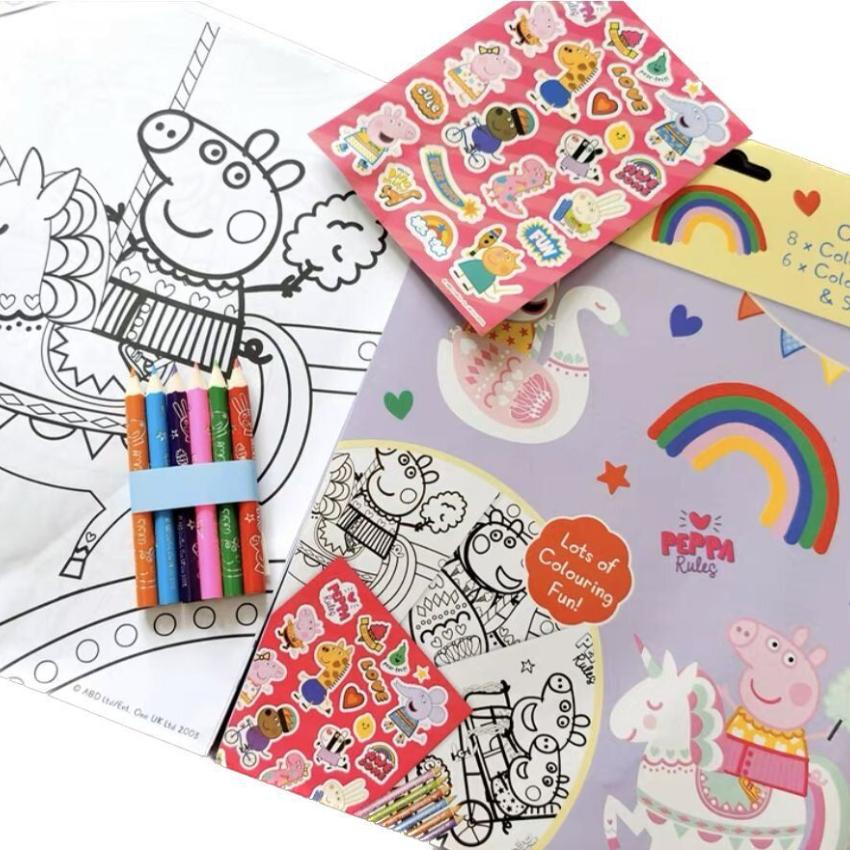 【填顏色+貼紙書】Peppa Pig Colouring Set｜英語學習教材｜陪伴套裝｜填色畫本