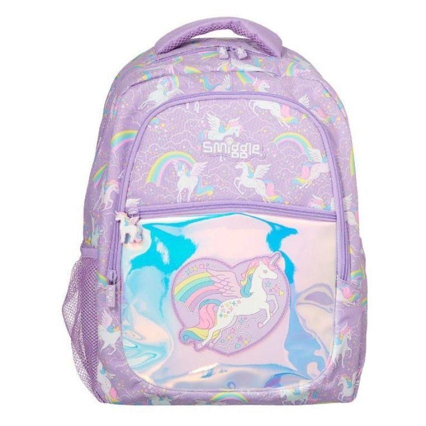 Smiggle  【0.6kg 超輕護脊】Unicorn 獨角獸 彩虹 | 紫色 |  19L 護脊書包 42 cm大容量背囊| 兒童旅行袋｜中小學背包｜超閃勁靚