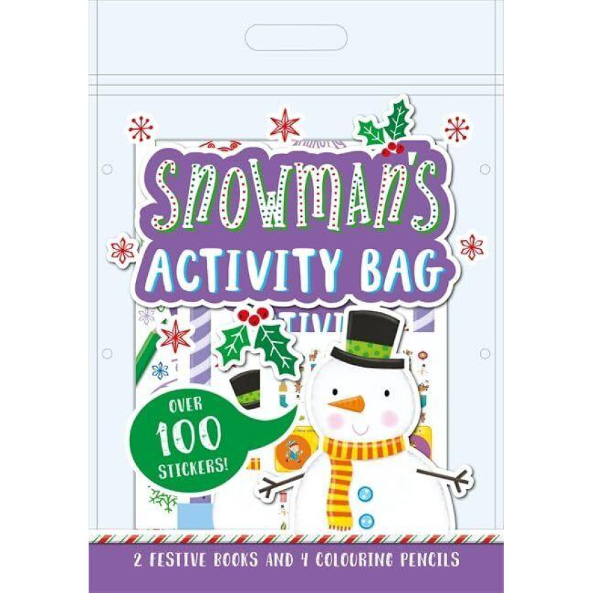 【Christmas Gift】Snowman's Activity Bag |100 Stickers +2Festive Books+4 Colouring Pencils